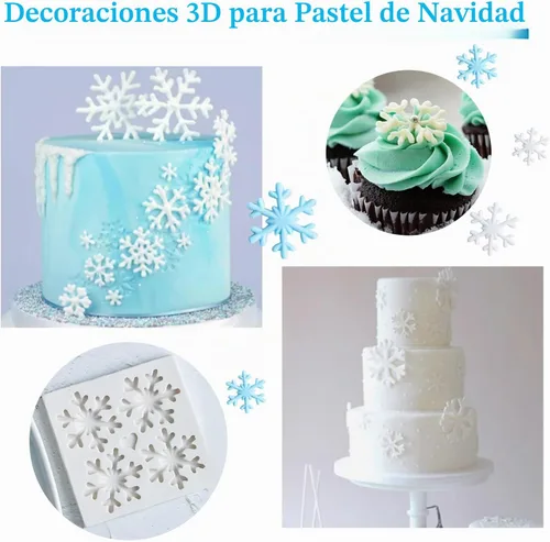 Vista 6 de Molde de silicona para fondant con temática navideña 3D, moldes para tartas de azúcar de copo de nieve, molde de decoración de pastel de chocolate