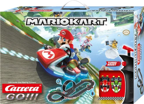 Vista 3 de Carrera GO Pista de Carreras Eléctrica para Vehículos Ranurados para Niños, Mario Kart, Escala 1:43 Authentic Mario toys racing set. Features