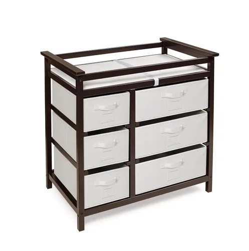 Vista 4 de Badger Basket Moderna mesa cambiadora para bebé con 6 cajones de almacenamiento y almohadilla - Espresso