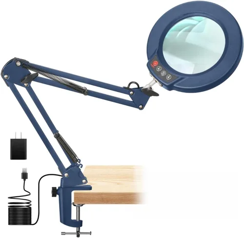 Vista 12 de Lámpara de lupa de 10 aumentos con luz y soporte, lámpara de escritorio y abrazadera 2 en 1, Seylae con 5 modos de color, lupa iluminada LED