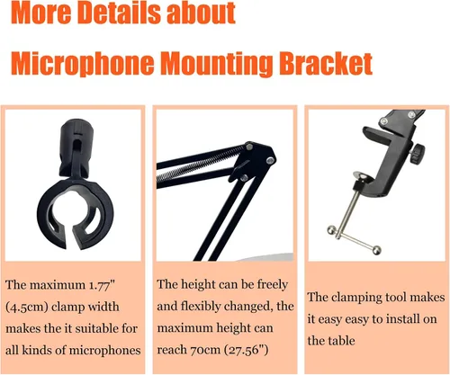 Vista 3 de Soporte de montaje de micrófono Micrófono Suspensión Boom Mic Soporte de brazo de tijera para Studio Broadcast Grabación Mic Stand