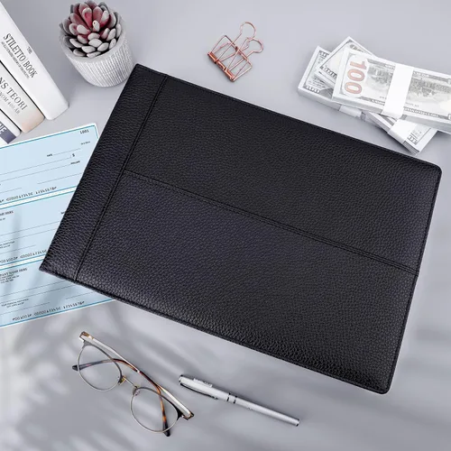 Vista 3 de Antner Carpeta de cheques de negocios de 7 anillos para cheques comerciales, capacidad de 600 cheques, cubierta de piel sintética con bolsa