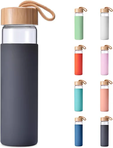 Vista 12 de Botellas de agua de vidrio de borosilicato de 20 onzas con funda de silicona, libres de BPA, aptas para lavavajillas - Botellas de vidrio Arcadia