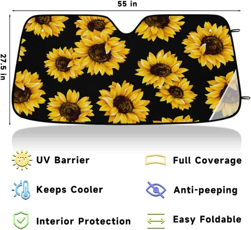 Vista 2 de Parasol plegable para parabrisas de automóvil, con diseño de girasol, reflector de rayos UV, parasol floral amarillo, visera solar universal