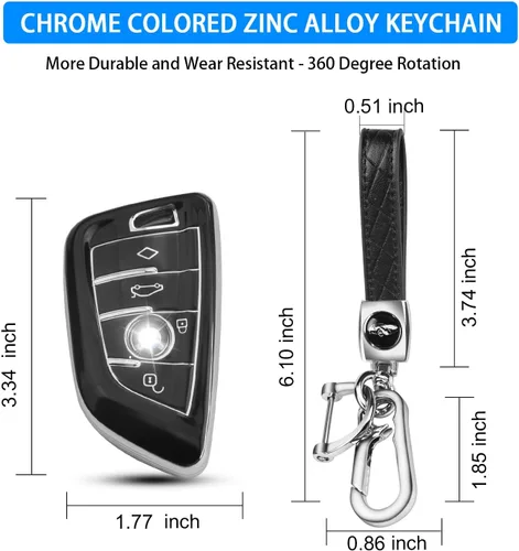Vista 3 de QBUC Funda para llavero BMW con llavero de cuero, para BMW 2 5 6 7 Series X1 X2 X3 X5 X6 X7 Premium Soft TPU Llavero Holder (1-Negro)