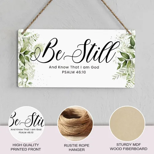 Vista 2 de Be Still And Know That I Am God - Decoración de sala de oración con versículo bíblico rústico, letrero de madera impreso, arte de pared, regalos