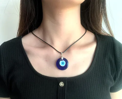 Vista 5 de Collar de ojo malvado para mujer chapado en oro de 14 quilates hecho a mano ajustable amuleto azul cadena collares para niñas adolescentes