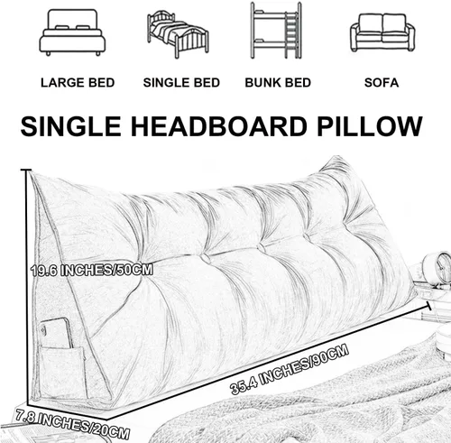 Vista 6 de Almohada de pared triangular con botones copetudos, cojín de apoyo de lectura, almohada de cama de lectura suave, color sólido, soporte para cuello