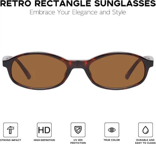 Vista 2 de mosanana Gafas de sol ovaladas rectangulares de moda para mujer, estilo retro de los años 90, estilo pequeño MS52586