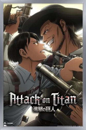 Vista 9 de Attack on Titan: Season 3 - Póster de pared de estancamiento, 22.4 pulgadas de largo x 14.7 pulgadas, versión enmarcada en madera de granero