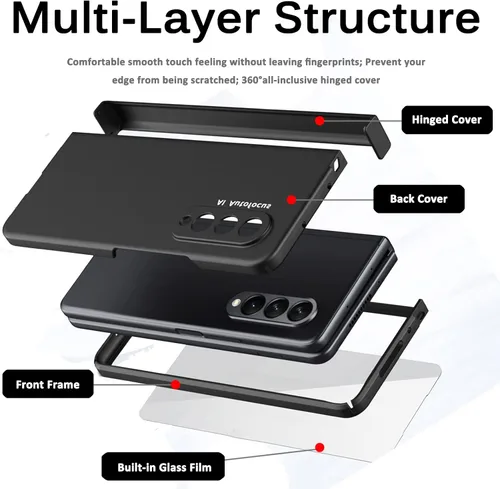 Vista 3 de Miimall Funda compatible con Samsung Galaxy Z Fold 4 2022, funda protectora completa con bisagras, funda protectora plegable gratuita, anticaídas, a