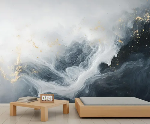 Vista 2 de Papel tapiz de mármol, papel tapiz negro y dorado para dormitorio, papel tapiz moderno gris para sala de estar, mural fotográfico de mármol nórdico