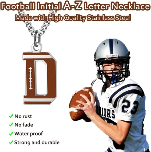 Vista 2 de AIAINAGI Collar de letras de fútbol Colgante de fútbol para hombre, cadena de plata de acero inoxidable, regalo personalizado de 22 pulgadas