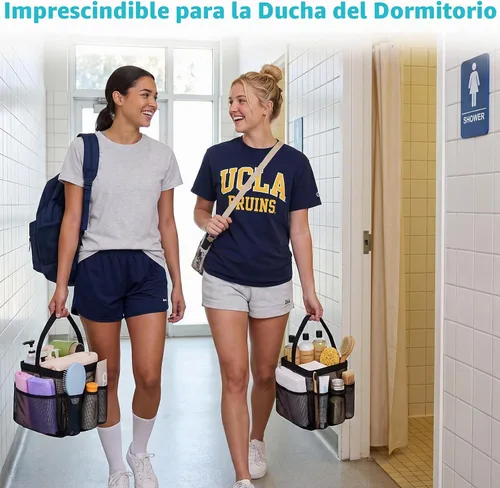 Vista 2 de Eudele – Neceser de malla para ducha portátil para artículos básicos de dormitorio universitario, bolsa de ducha grande con 8 bolsillos para playa