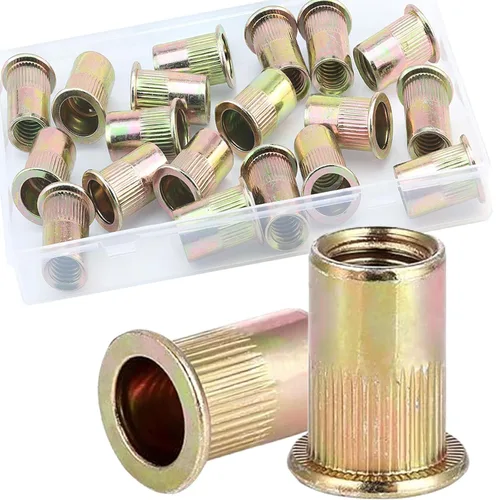 Vista 22 de Tuerca de remache de 1/4”-20 UNC, 80 piezas de acero inoxidable 304 de cabeza plana Rivnut, inserto roscado Nutsert