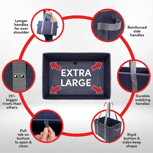 Vista 5 de BAG-THAT! Paquete de 4 bolsas reutilizables para comestibles, bolsas de compras tipo tote grandes y resistentes para comestibles con asas plegables