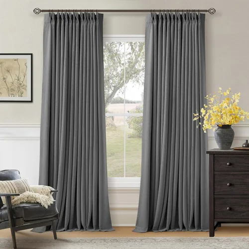 Vista 214 de Juego de 2 paneles de cortinas plisadas negras de 80 pulgadas para sala de estar, cortinas plisadas de lino con forro de 80 pulgadas de largo, 100%