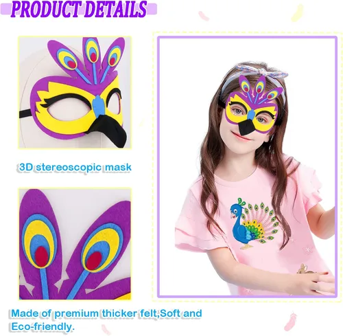 Vista 5 de iROLEWIN Peacock-Costume-Bird-Wings Mask for Kids-Girls Toddler Dress Up Feathered Cape as Boys Owl Party Favors Gifts Toys