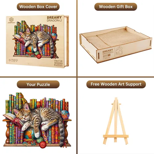 Vista 5 de Jigfoxy Rompecabezas de madera para adultos, rompecabezas de madera de gato DragonLi para adultos, rompecabezas de madera con forma de animal único