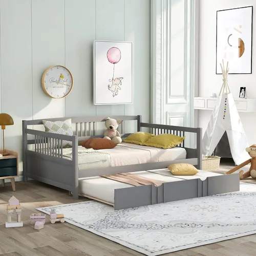 Vista 11 de Polibi Sofá cama de tamaño individual con dos cajones, marco de sofá cama de madera con rieles para sala de estar, dormitorio, color espresso