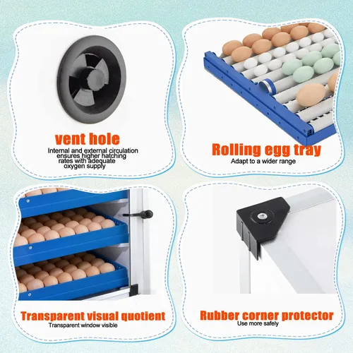 Vista 7 de Vevitts Incubadora automática de huevos de 136 huevos con girador automático, control digital de temperatura y humedad y recarga de agua