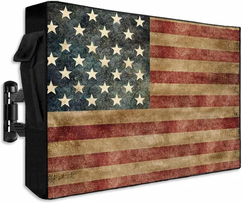 Vista 9 de Funda de TV rústica con bandera estadounidense para exteriores, impermeable y resistente a la intemperie, con frente enrollable para 30-32 pulgadas