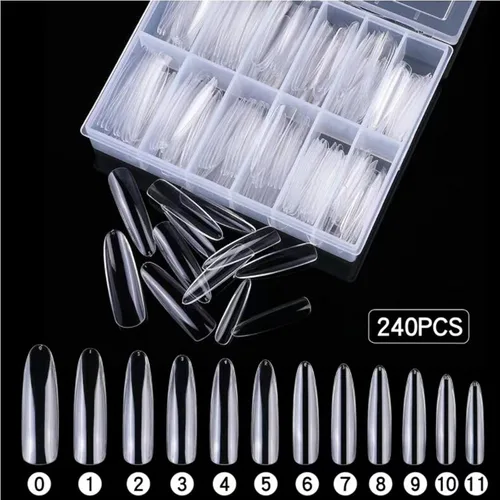 Vista 5 de LoveOurHome 240 puntas de uñas postizas XL de acrílico transparente en forma de almendra, uñas de cobertura completa, uñas postizas extralargas