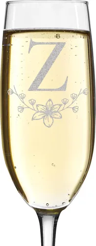 Vista 28 de shop4ever Monograma de letra floral de flauta de champán grabado con láser, 8 oz (L)