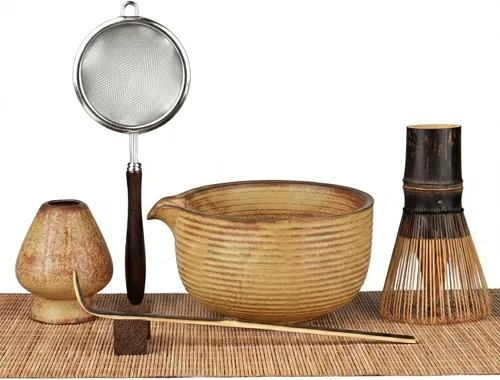 Vista 10 de Juego de batidor de matcha, kit de 5 piezas con cuenco de cerámica matcha, batidor de bambú, cuchara, juego completo de té Matcha perfecto