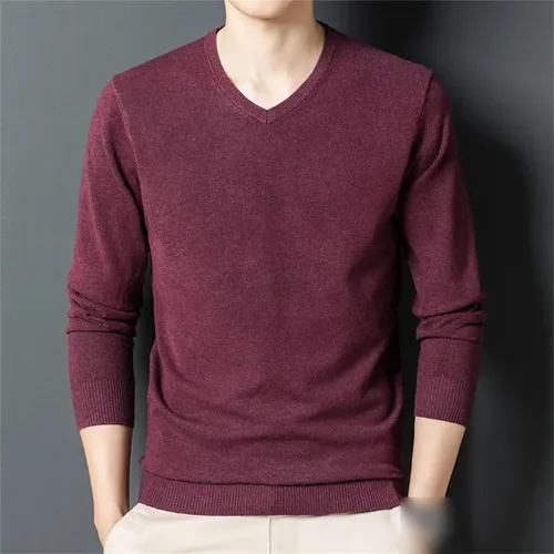 Vista 6 de REHJJDFD Men's Solid Color Casual Pullover Sweaters Men V-Neck Knitted Bottoming Shirt