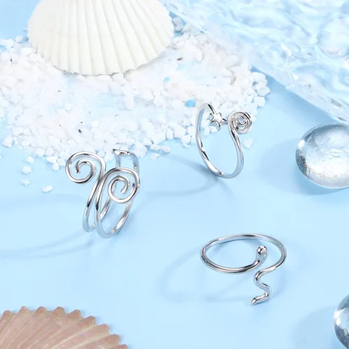 Vista 4 de Florideco 3 Piezas Anillos para Dedos del Pie de Plata de Ley S925 para Mujeres Anillos para Dedos del Pie Abiertos Ajuste Cómodo Anillos para Dedos