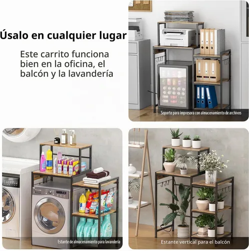 Vista 4 de Toutrop Mini gabinete de nevera con estantes de almacenamiento, soporte para microondas con 2 salidas AC/2 USB, gabinete de barra de café
