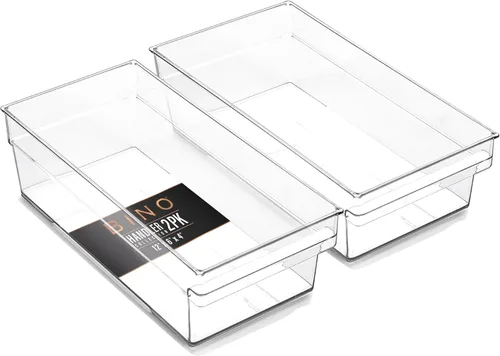 Vista 18 de BINO Contenedores de almacenamiento de plástico, pequeños y poco profundos THE HANDLER COLLECTION Contenedores organizadores multiusos