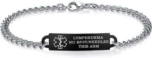 Vista 100 de Pulseras de identificación de alerta médica de 6.5 "-8.5" para mujeres, pulseras de emergencia médica de acero inoxidable, grabado gratuito