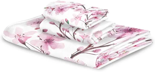 Vista 8 de Pfrewn Juego de 3 toallas de baño con diseño de flores de cerezo con flores de cerezo, toallas de baño suaves y absorbentes, toallas de mano