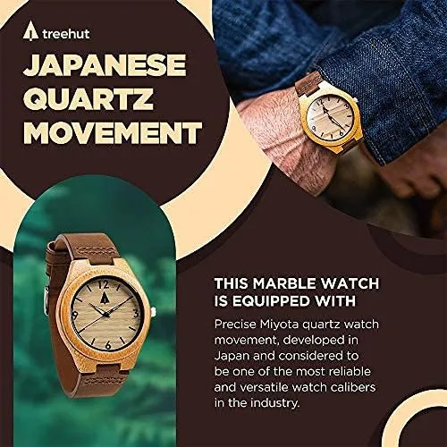 Vista 8 de Treehut - Reloj de pulsera para hombre de cuarzo de madera con correa de cuero de calidad superior