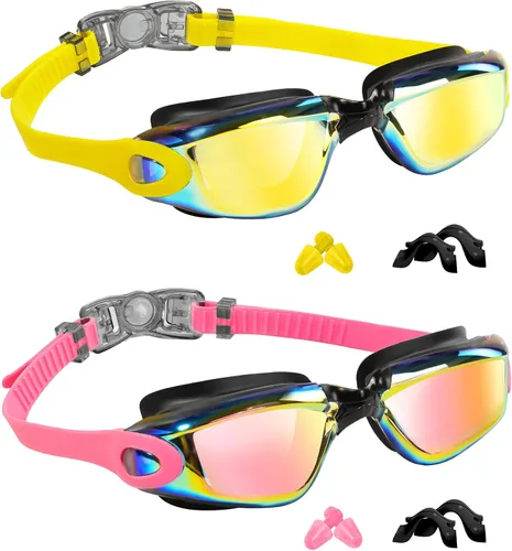 Vista 8 de EverSport Gafas de natación para niños, paquete de 2 gafas de natación para niños y adolescentes, gafas de natación antivaho anti-UV para jóvenes