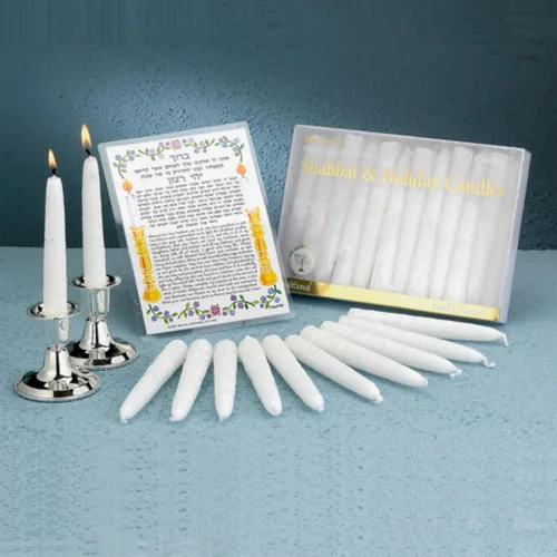 Vista 5 de Rite Lite Velas de Shabbat - 12 piezas - Empaquetadas en una hermosa caja con una tarjeta artística (blanco)