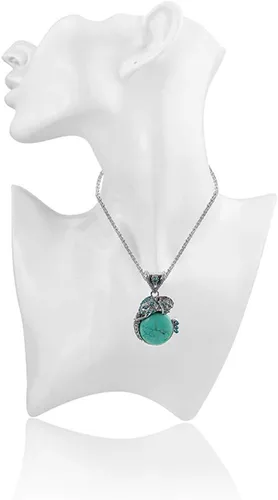 Vista 3 de YAZILIND Collar retro turquesa para mujer, con forma de elefante, collar de cadena de plata tibetana turquesa, Metal, no conocido