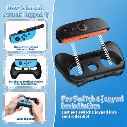 Vista 7 de [Switch 1/2 Compatible] FASTSNAIL Grips for Nintendo Switch 2(2025)/1&OLED for Joy-Con 2, Wear-Resistant & Anti-Slip Controller Grips Handle Kit