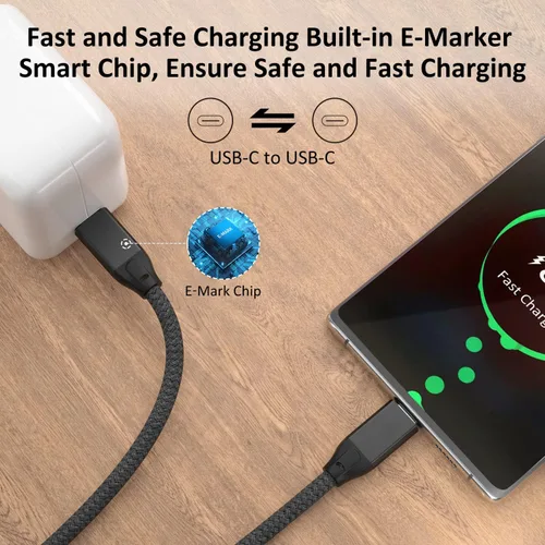 Vista 3 de UseBean Cable USB C a USB C de 100 W, 0.6 pies, USB 3.2 Gen 2X2 20 Gbps de transferencia de datos tipo C, cable de carga PD de carga rápida, cable