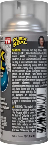 Vista 2 de Flex Seal Mini, transparente, detiene fugas al instante, revestimiento de goma impermeable en aerosol, tamaño de viaje, perfecto para canalones