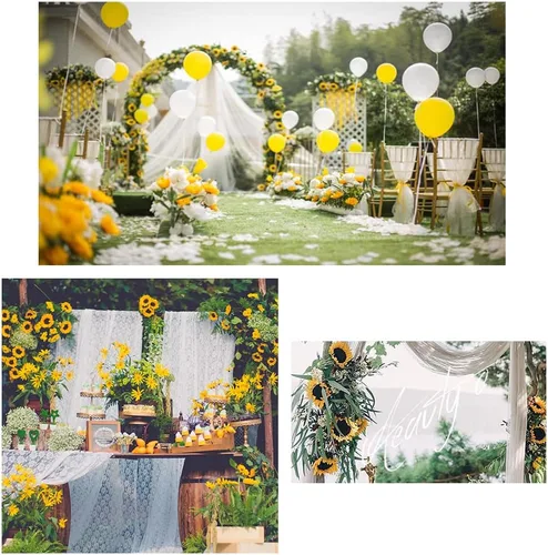 Vista 3 de Sandweek Flores artificiales clásicas de seda, girasoles, centros de mesa de flores falsas de tacto real, decoración del hogar para boda Amarillo