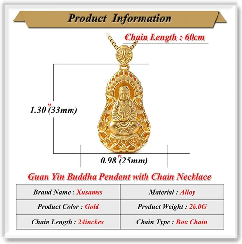 Vista 2 de Xusamss Collar de Buda Guan Yin chapado en oro de 18 quilates, 24 pulgadas