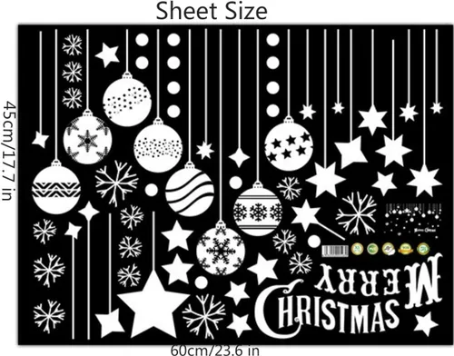Vista 5 de Adhesivos para ventana de Navidad, copos de nieve, decoraciones de bolas de Navidad grandes para vidrio, calcomanías de invierno de país