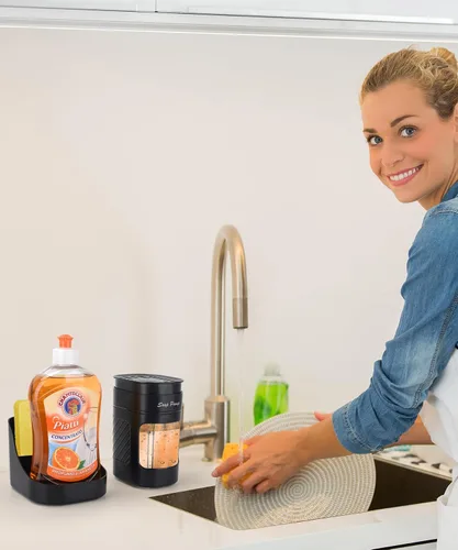Vista 3 de Dispensador de jabón para platos de cocina con soporte para esponja, juego de dispensador de bomba de jabón para lavavajillas 3 en 1 para encimera
