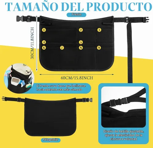 Vista 2 de Panitay 9 Pocket Professional Cleaning Apron for Housekeeping with Adjustable Belt Waitress Server Apron for Adults