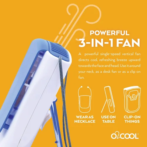 Vista 9 de O2COOL Ventilador de collar de lujo, alimentado por pilas, ventilador de refrigeración personal manos libres con cordón ajustable, soporte de mesa +
