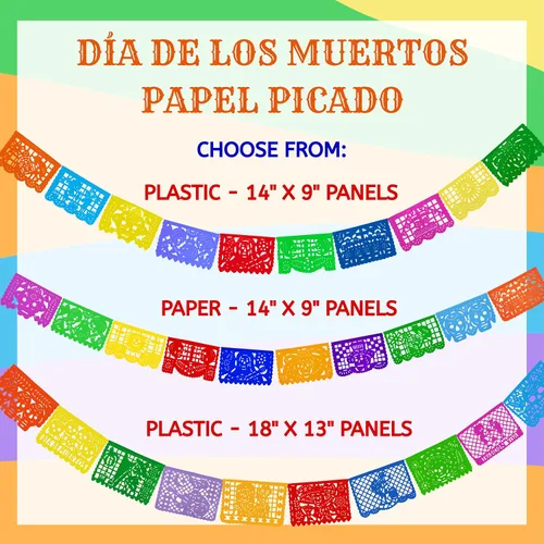 Vista 7 de Dia de los Muertos Papel Picado (PAPEL) – Decoración de fiesta del Día de Muertos (paquete de 4, 10 banderas por bandera) – Papel Picado Mexicano