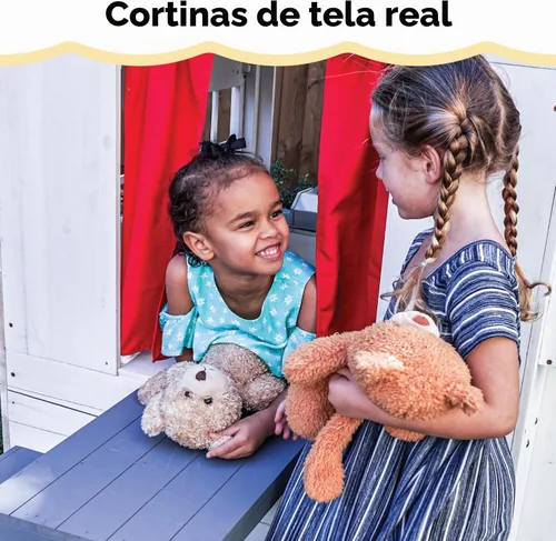 Vista 11 de KidKraft Moderna casa de juegos de madera para exteriores con mesa de picnic, buzón y parrilla al aire libre, color blanco
